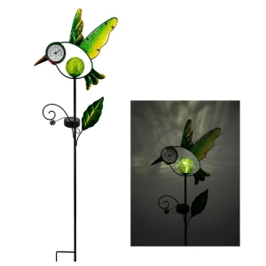 Waterproof Solar Metal Green Bird Stake Light Cracked Glass Globe LED Outdoor Garden Yard Path Decor Lamp
