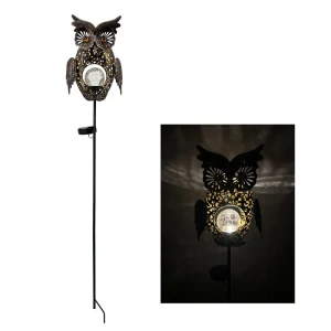 Waterproof Solar Metal Owl Stake Light Cracked Glass Globe LED Outdoor Garden Yard Path Decor Lamp