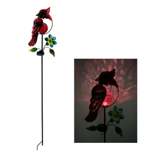 Waterproof Solar Metal Red Bird Stake Light Cracked Glass Globe LED Outdoor Garden Yard Path Decor Lamp