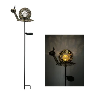 Waterproof Solar Metal Snail Stake Light Cracked Glass Globe LED Outdoor Garden Yard Path Decor Lamp