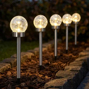 Waterproof Solar Outdoor Lawn Lights Warm White Crack Ball Garden Pathway Lights Yard Decorative Solar Stick Garden Light