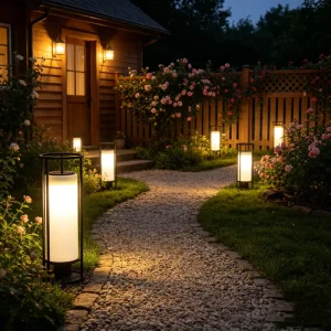 Waterproof Solar Powered Garden Lantern Black Iron Frame Cylinder Light for Outdoor Lawn Yard Landscape Lighting Custom Logo