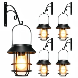 Waterproof Solar Powered Metal Cage Hanging Lantern Warm White LED Edison Bulb Outdoor Garden Decor Light