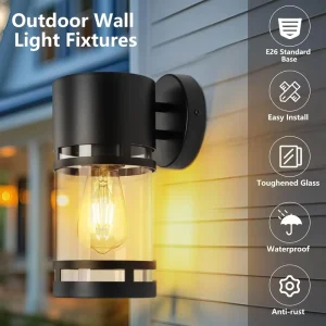 Weather-Resistant Matt Black Exterior Front Porch Light LED Bulbs Outdoor Wall Lamp for Doorway Garage
