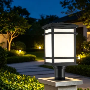 Weatherproof IP44 Outdoor LED Pillar Light, Black Aluminum Square Frame