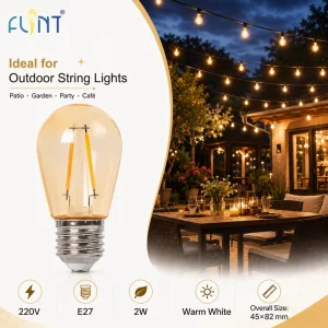 Weatherproof S14 LED 2W Amber Plastic Shatterproof String Light Bulbs E27 Base Edison Vintage Replacement Outdoor Light Bulb