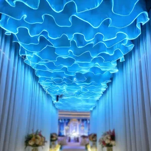 Wedding Ceiling Drapes with Lights 1m x 50cm Blue Sheer Tulle Backdrop for Party Arch Decoration