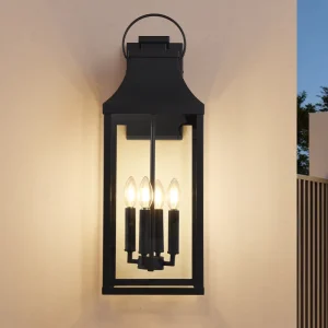 Wet Rated Outdoor Wall Lamp Industrial Vintage 4-Light Black Iron Sconce with Glass for Garage