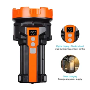 White 2000M Laser Searchlight Solar Type-C Rechargeable LED Spotlight with Digital Display COB Warning Light for Patrol and Camping