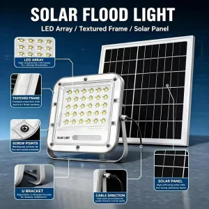 White Colour 60W Solar Light Motion Sensor Flood Light IP66 Outdoor No Downshift for Home Doorway Balcony