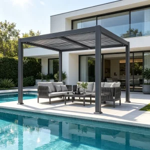 White Motorized Aluminum Outdoor Patio Pergola with Louver Roof