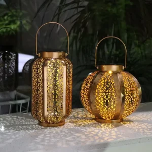 Wrought Iron Villa Garden Courtyard Decorative Lanterns Projector Lighting Lights Outdoors Homes Solar Power Hanging Lawn Lamps