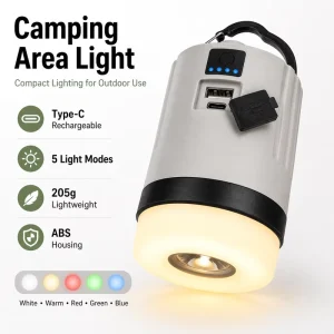 Yellow LED Camping Lantern with Rechargeable Battery and Flashlight Function